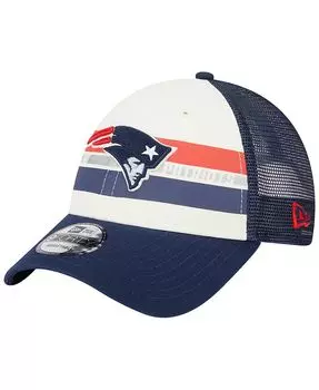 Мужская кремовая темно-синяя кепка New England Patriots Team Stripe Trucker 9FORTY Snapback New Era