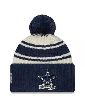 Мужская кремовая, темно-синяя вязаная шапка Dallas Cowboys 2022 Sideline Sport с манжетами и помпоном New Era, слоновая кость/кремовый