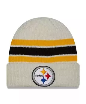Мужская кремовая вязаная шапка Pittsburgh Steelers Team в полоску с манжетами New Era, слоновая кость/кремовый