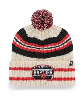 Мужская кремовая вязаная шапка с манжетами и помпоном Toronto Raptors Hone Patch '47 Brand, слоновая кость/кремовый