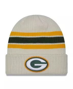 Мужская кремовая вязаная шапка с манжетами в полоску Green Bay Packers Team New Era, бежевый
