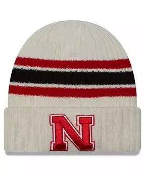 Мужская кремовая вязаная шапка с манжетами в винтажном стиле Nebraska Huskers New Era, слоновая кость/кремовый