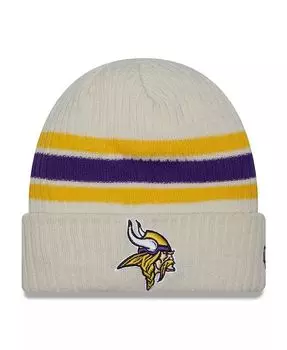 Мужская кремовая вязаная шапка с манжетами в полоску Minnesota Vikings Team New Era, бежевый