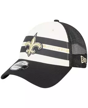 Мужская кремово-черная кепка New Orleans Saints Team Stripe Trucker 9FORTY Snapback New Era
