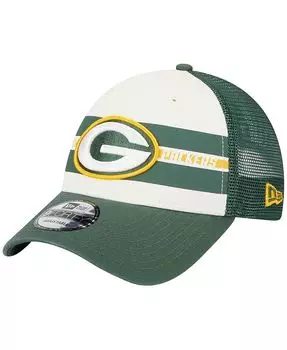 Мужская кремово-зеленая кепка Green Bay Packers Team Stripe Trucker 9FORTY Snapback New Era