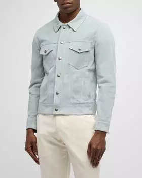 Мужская куртка-блузон из мягкой замши TOM FORD, цвет Sky