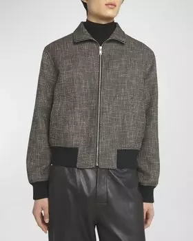 Мужская куртка-блузон из мулине с узором «гусиные лапки» Bottega Veneta, цвет Zinc/Ltbrn