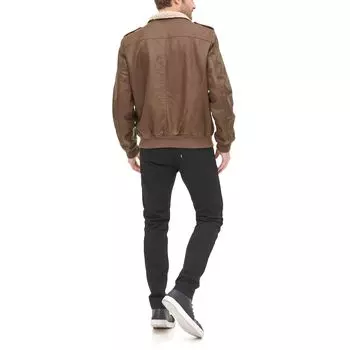 Мужская куртка-бомбер-авиатор из искусственной кожи на подкладке из шерпы Levi's, темно-коричневый