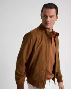 Мужская куртка-бомбер из замши цвета верблюжьей шерсти PuroEgo, коричневый