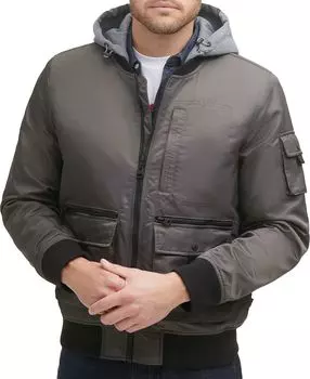 Мужская куртка-бомбер в стиле милитари с капюшоном из мягкого трикотажа в рубчик Levi's, мульти