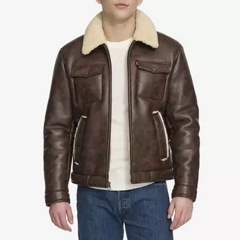 Мужская куртка дальнобойщика на молнии из искусственной овчины Levi's, коричневый