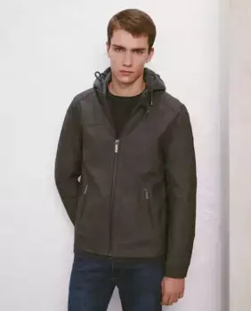 Мужская куртка из искусственной кожи с капюшоном Easy Wear, цвет Gris Antracita
