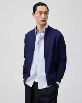 Мужская куртка из льна и хлопка с воротником-стойкой Adolfo Dominguez, тёмно-синий