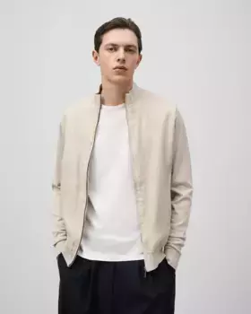 Мужская куртка из льна и хлопка с воротником-стойкой Adolfo Dominguez, цвет Natural