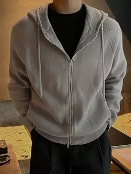 Мужская куртка Kawaii, с длинным рукавом, капюшоном, шнуровкой, однотонная, ветронепроницаемая, на осень Dazy, серый