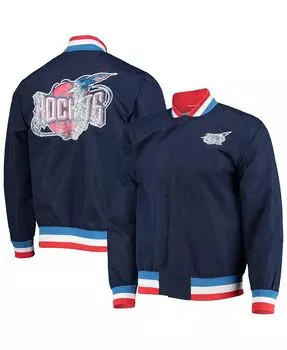 Мужская куртка на кнопках Houston Rockets темно-синего цвета из твердой древесины Classics 75th Anniversary Authentic Warmup Jacket Mitchell & Ness, синий