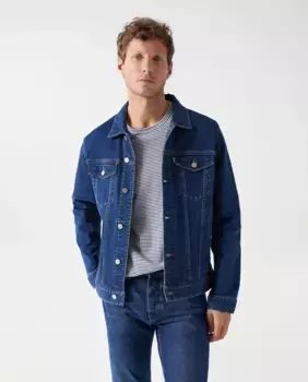 Мужская куртка на пуговицах из темного стираного денима Salsa Jeans, синий