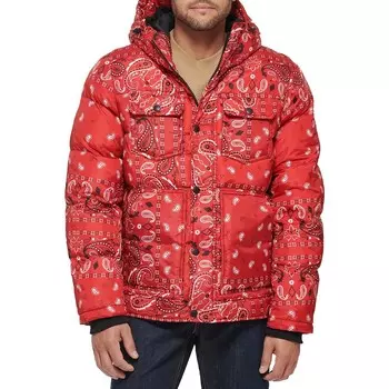 Мужская куртка-пуховик Levi's Heavyweight с капюшоном, цвет Red Bandana Print