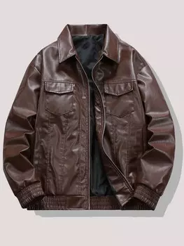Мужская куртка свободного кроя из искусственной кожи LEGND с карманами с клапанами Manfinity, кофейно-коричневый