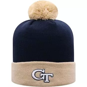 Мужская куртка Top of the World темно-синего/золотого цвета Georgia Tech Yellow Jackets Двухцветная вязаная шапка с манжетами и помпоном