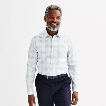 Мужская кв. Классическая рубашка узкого кроя 9 Premier Flex, устойчивая к морщинам Apt. 9, цвет Blue White Dobby Plaid