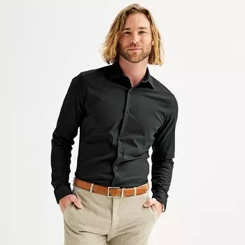 Мужская кв. Классическая рубашка узкого кроя 9 без морщин Apt. 9, цвет Black Luxe