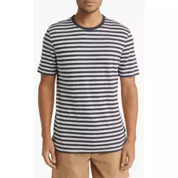 Мужская льняная футболка Hugo Boss Tiburt 457 с короткими рукавами, темно-синий/белый