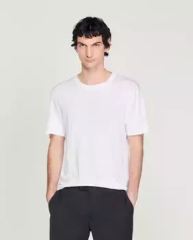 Мужская льняная футболка лососевого цвета с короткими рукавами Sandro, белый