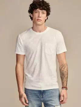 Мужская льняная футболка Lucky Brand с короткими рукавами и карманами с круглым вырезом, белый