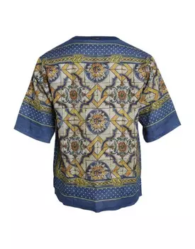 Мужская льняная футболка с коротким рукавом Dolce & Gabbana Majolica, мультиколор