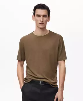 Мужская льняная футболка Slim-Fit MANGO, желтый