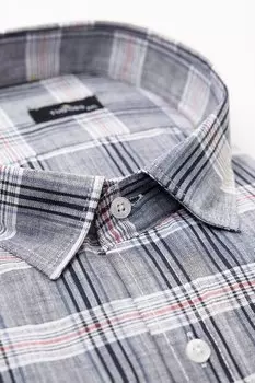 Мужская льняная хлопковая рубашка в клетку с короткими рукавами Battal и карманами TUDORS