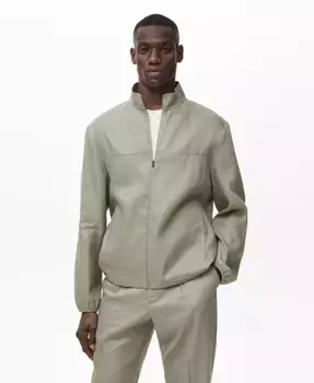 Мужская льняная куртка на молнии MANGO, зеленый