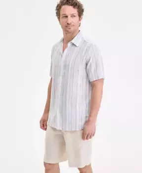 Мужская льняная рубашка Barry в полоску классического кроя Club Room, белый