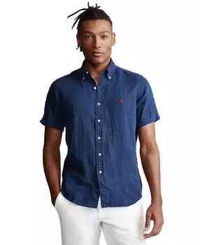 Мужская льняная рубашка на пуговицах с короткими рукавами Polo Ralph Lauren
