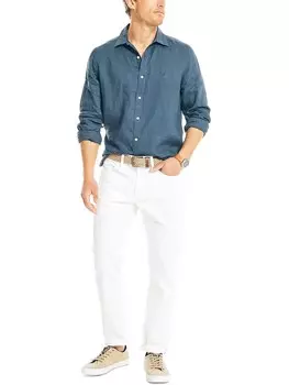 Мужская льняная рубашка на пуговицах с подогревом Nautica, темно-синий