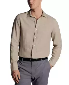 Мужская льняная рубашка на пуговицах с длинным рукавом Slim Fit Charles Tyrwhitt, коричневый/бежевый