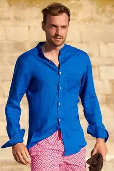 Мужская льняная рубашка премиум-класса с воротником Nehru Aspiga, синий