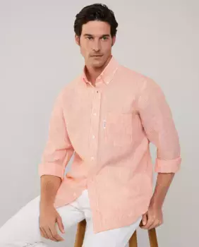 Мужская льняная рубашка прямого кроя с бенгальскими полосками Faonnable, оранжевый