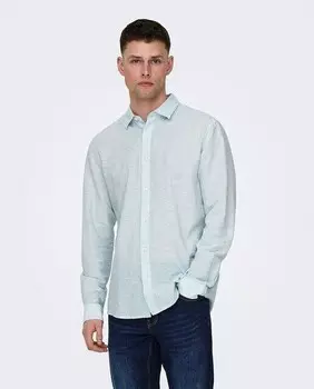 Мужская льняная рубашка с длинным рукавом Only & Sons, светло-синий