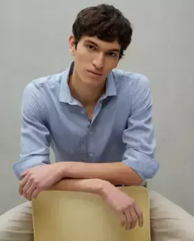 Мужская льняная рубашка с длинным рукавом Easy Wear, синий