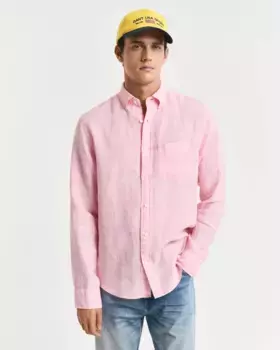 Мужская льняная рубашка с длинным рукавом и нагрудным карманом Gant, розовый