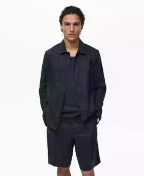 Мужская льняная рубашка с карманами Overshirt MANGO, синий