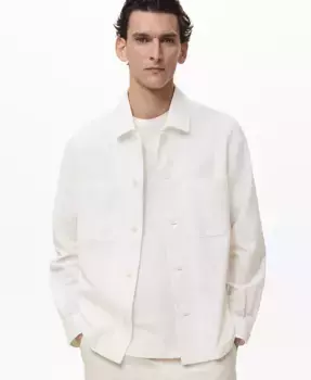 Мужская льняная рубашка с карманами Overshirt MANGO, коричневый/бежевый
