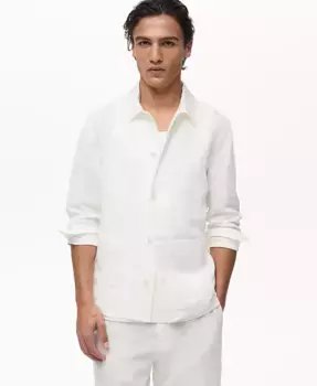 Мужская льняная рубашка с карманами Overshirt MANGO, белый