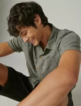 Мужская льняная рубашка с коротким рукавом на пуговицах Lucky Brand, цвет medium dark grey