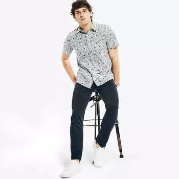 Мужская льняная рубашка с коротким рукавом Nautica с принтом, цвет sail white ns