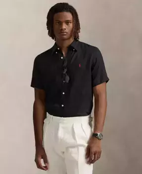 Мужская льняная рубашка с коротким рукавом на пуговицах Polo Ralph Lauren, черный