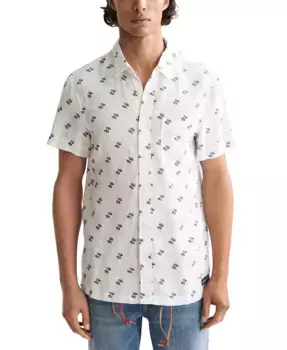 Мужская льняная рубашка с коротким рукавом и принтом на пуговицах SCOTCH & SODA, коричневый/бежевый