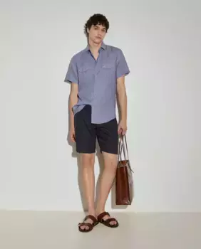 Мужская льняная рубашка с коротким рукавом Lion of Porches, светло-голубой